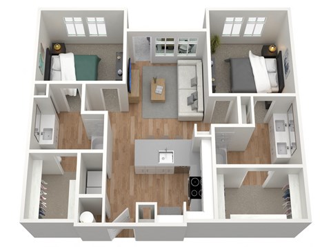 Floor plan for 2 beds, 2 baths, 1150 sqft